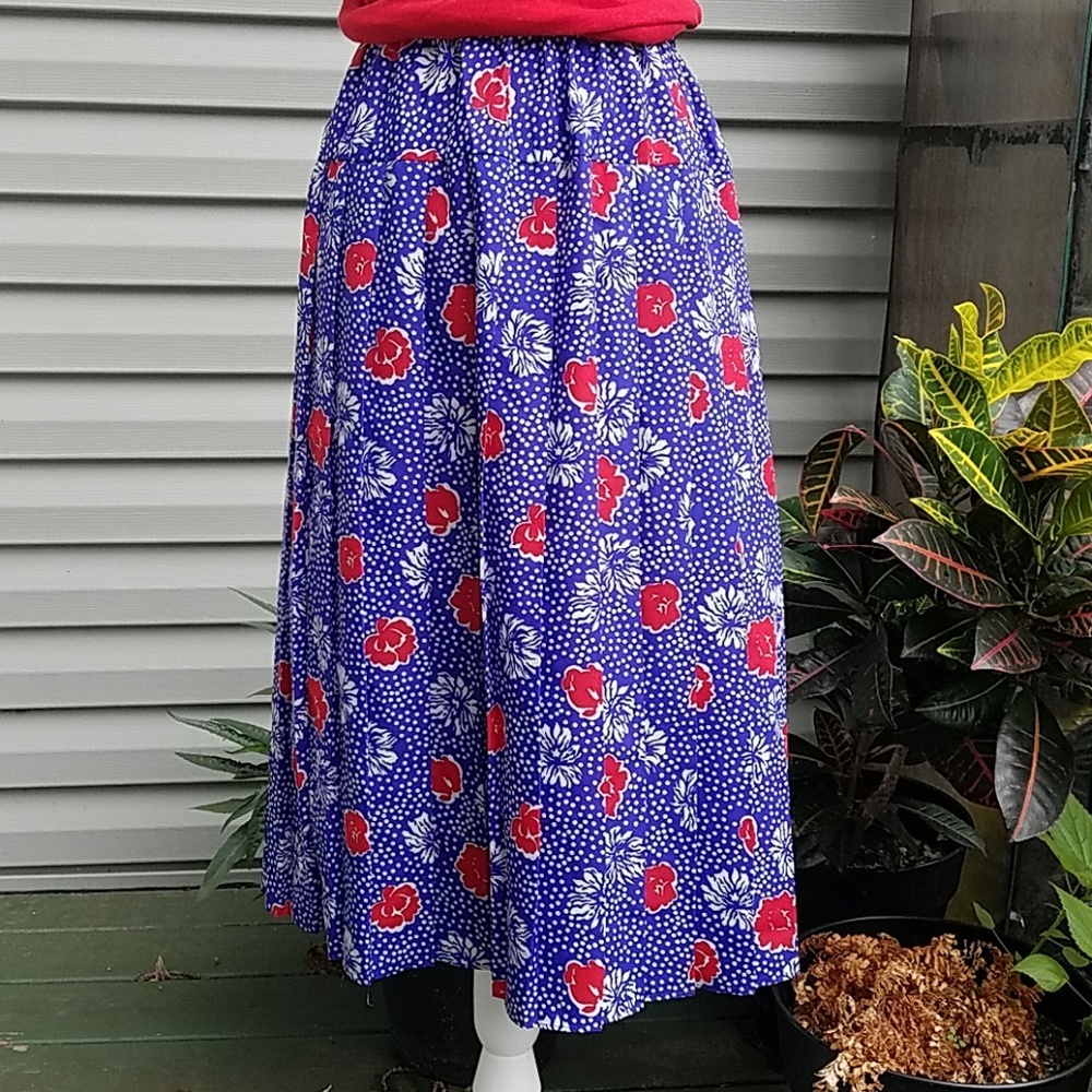Vintage Polyester Floral Print Midi Skirt
